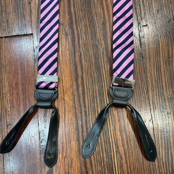 Brooks Brothers Pure Silk Calfskin Leather Paddles Suspenders O/S Silver Logo - Picture 6 of 6